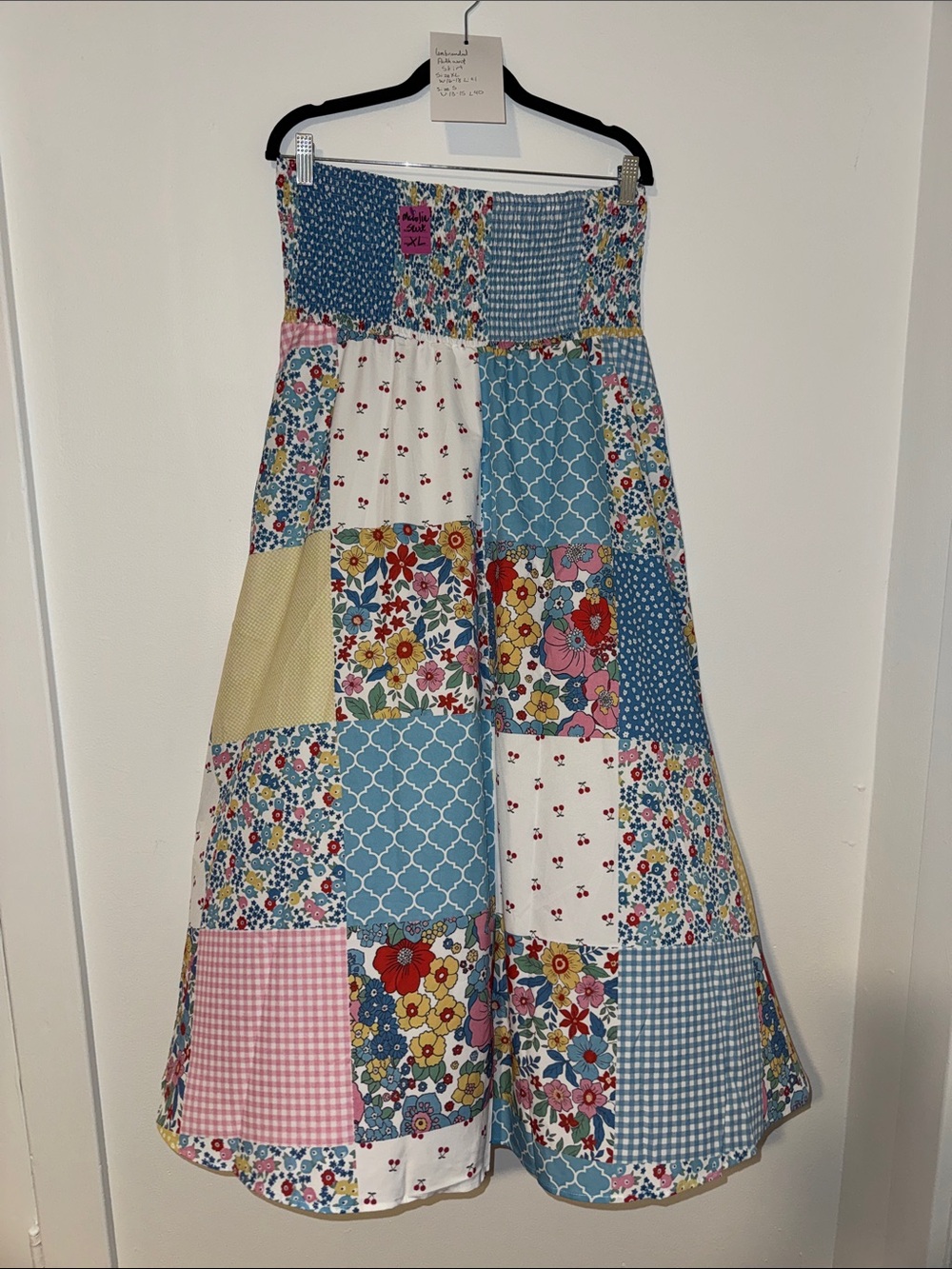 Patchwork Floral Maxi Skirt in Blue, Yellow and Pink